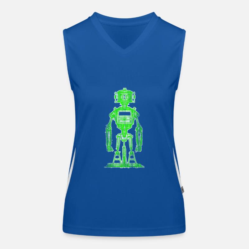 Neon Green Robot Drawing Women's Functional Contrast Tank Top
