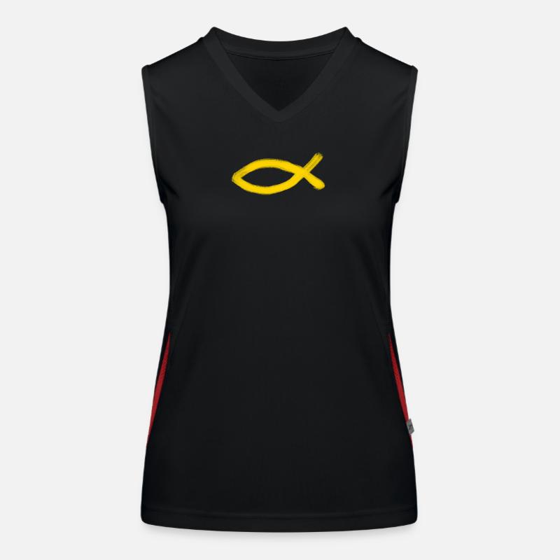 yellow Jesus fish fish Ichthys fish Women's Functional Contrast Tank Top