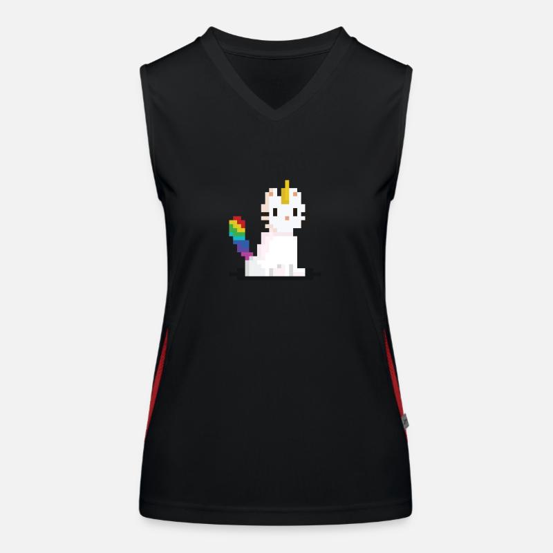 Pixel Einhorn Katze Funktionelles Kontrast-Tank Top für Frauen