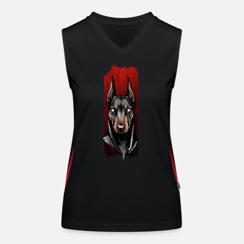 Wachsamer Blick: Der Blick des Dobermanns Funktionelles Kontrast-Tank Top für Frauen