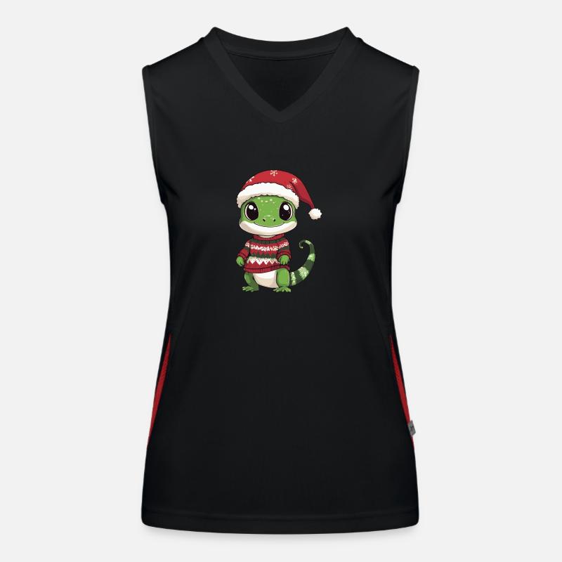 Echse Weihnachten Comic Funktionelles Kontrast-Tank Top für Frauen