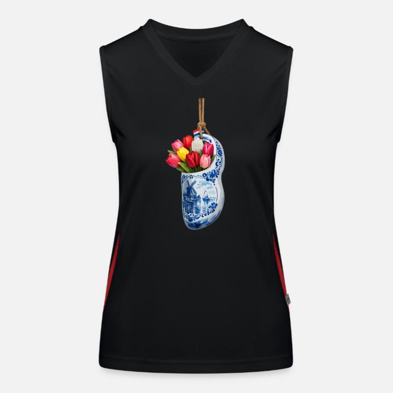 Tulips in blue Delft clog Women's Functional Contrast Tank Top
