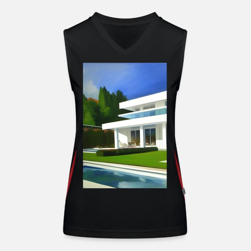Weiße Villa mit Pool Funktionelles Kontrast-Tank Top für Frauen