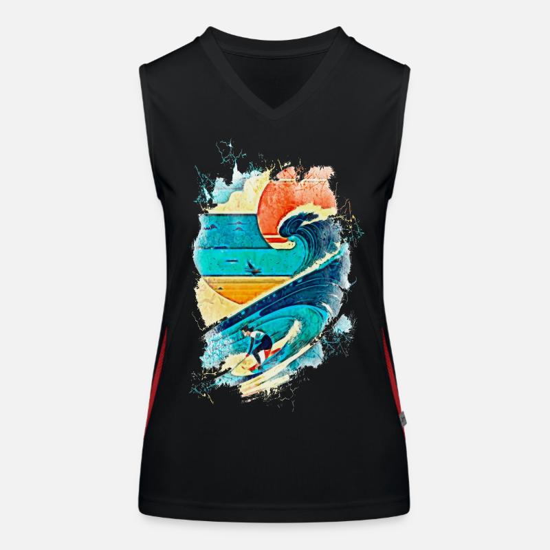 Surfer-Illustration auf der Welle - Fun Surf Funktionelles Kontrast-Tank Top für Frauen