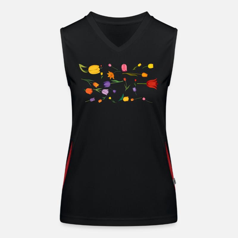 Flowers Tulips Spring - Women's Functional Contrast Tank Top - black/red