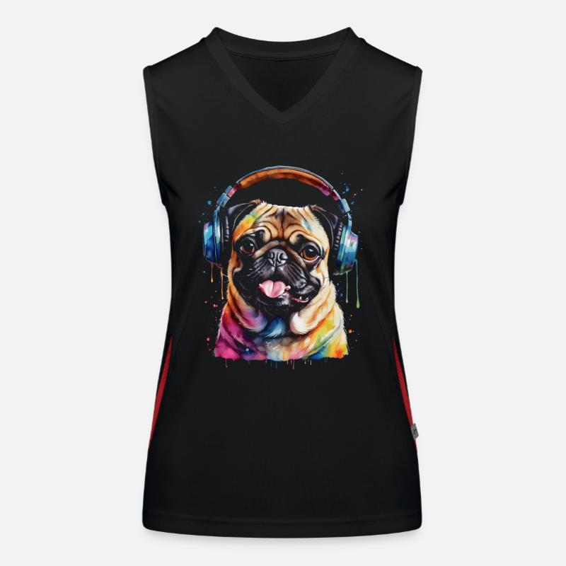 Mops Kopfhörer Hund Bunt Lustig Tier Design Print Funktionelles Kontrast-Tank Top für Frauen
