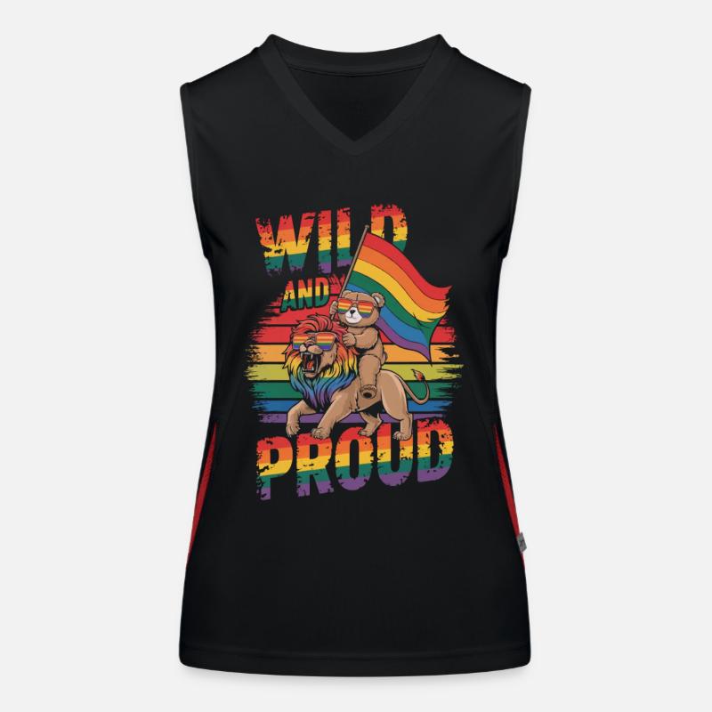 Teddy Bear Rides Lion LGBTQ Rainbow Flag Women's Functional Contrast Tank Top