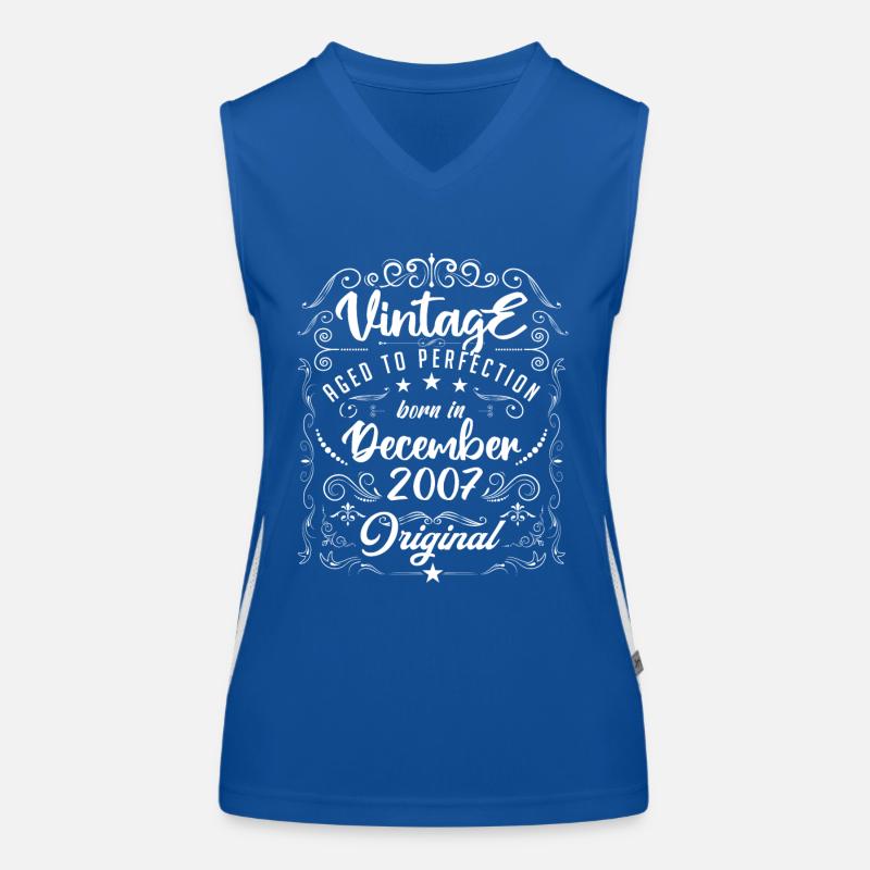 Vintage BORN IN DECEMBER 2007- anniversary gift. Débardeur respirant contrasté Femme