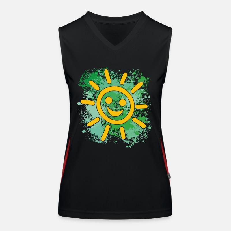 Soleil souriant sur des éclaboussures colorées de couleur Débardeur respirant contrasté Femme