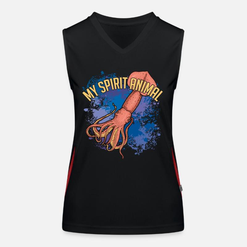 Calmar calamar géant sur des éclaboussures de couleur Débardeur respirant contrasté Femme