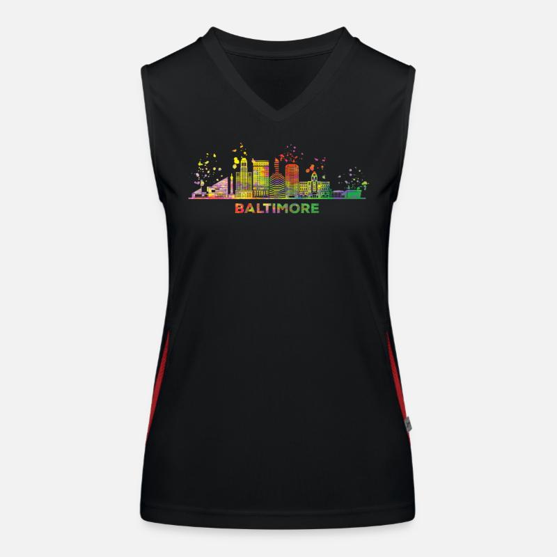 Baltimorean Aquarell Skyline Baltimore Funktionelles Kontrast-Tank Top für Frauen