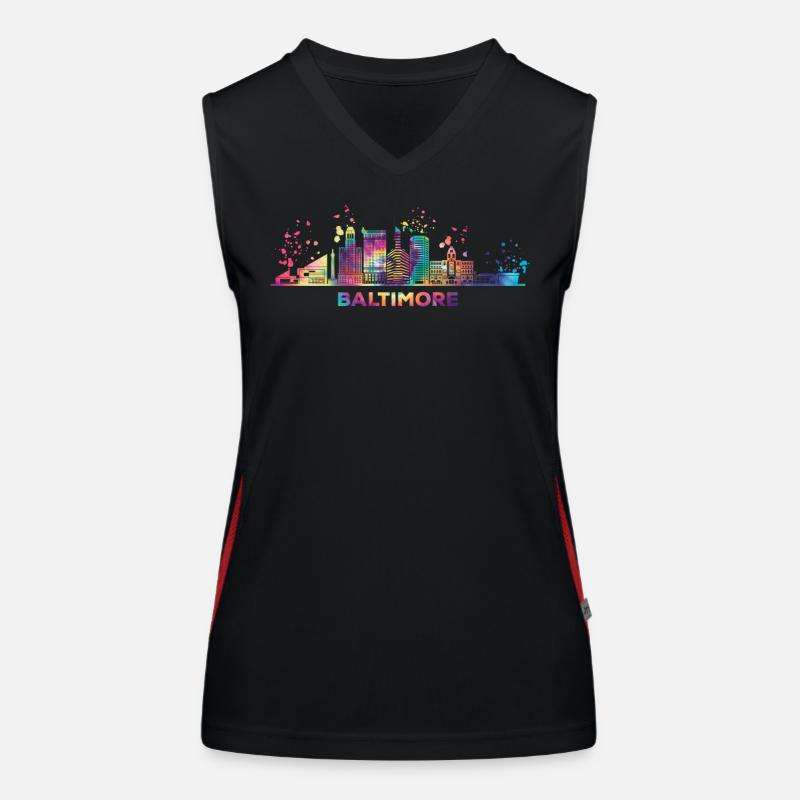 Baltimorean Aquarell Skyline Baltimore Funktionelles Kontrast-Tank Top für Frauen