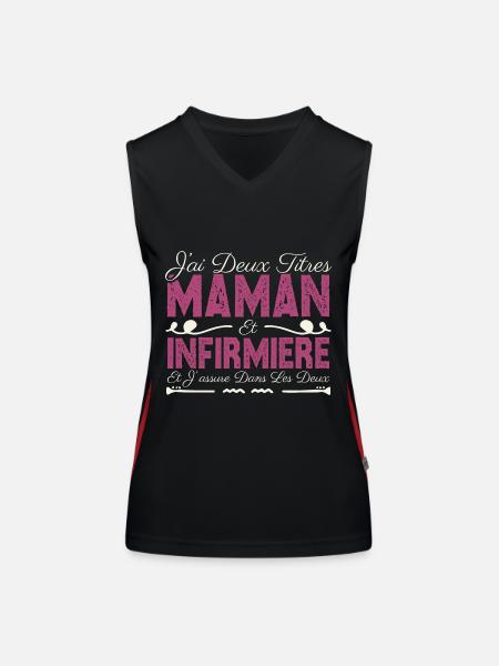 J'ai deux titres maman et Infirmière. Cadeau Maman - Débardeur respirant contrasté Femme - noir/rouge - Devant