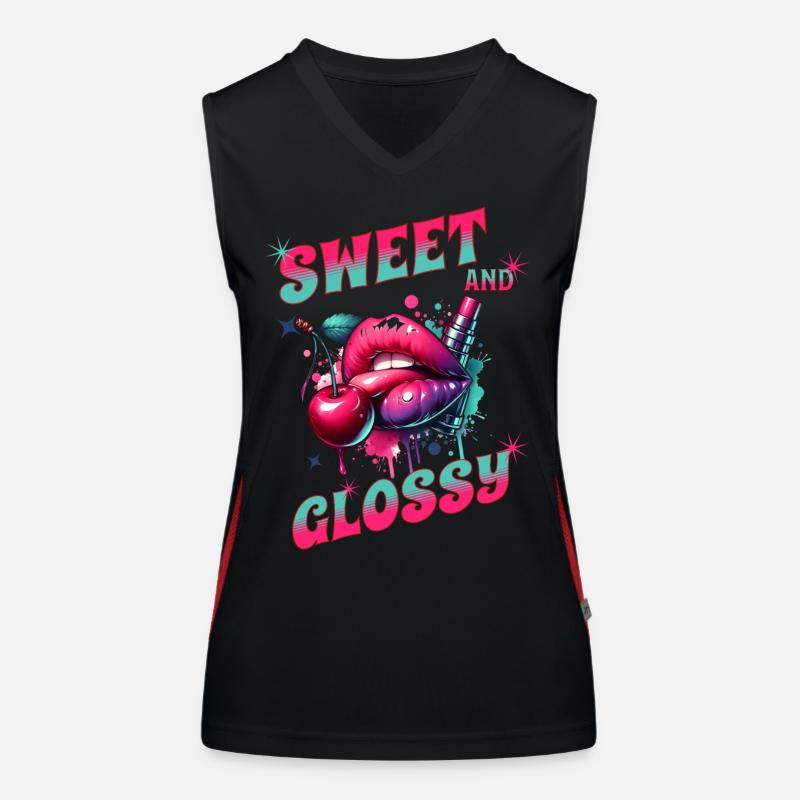 Conception de bouche de baiser, douce et brillante, cerises Débardeur respirant contrasté Femme