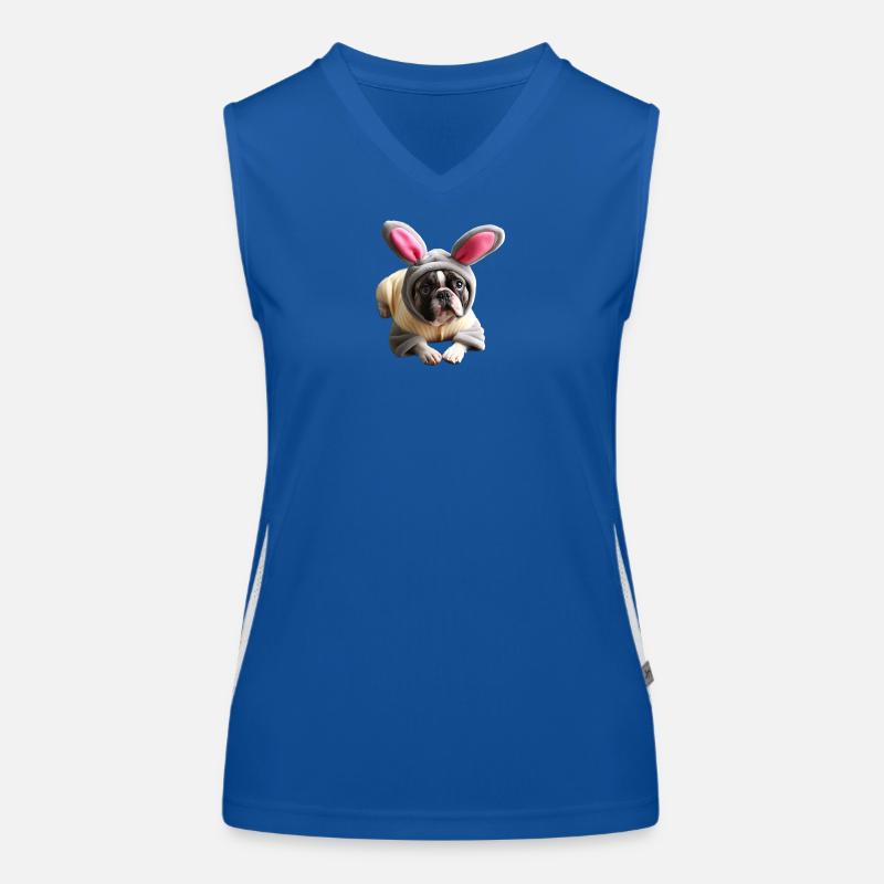 French Bulldog dressed as Easter Bunny Women's Functional Contrast Tank Top