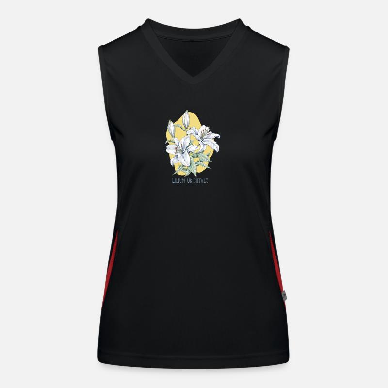 Oriental lily botanical drawing Women's Functional Contrast Tank Top