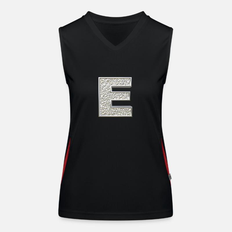 E, lettre, lettre E, initiale, initiale E, monogramme, - Débardeur respirant contrasté Femme - noir/rouge