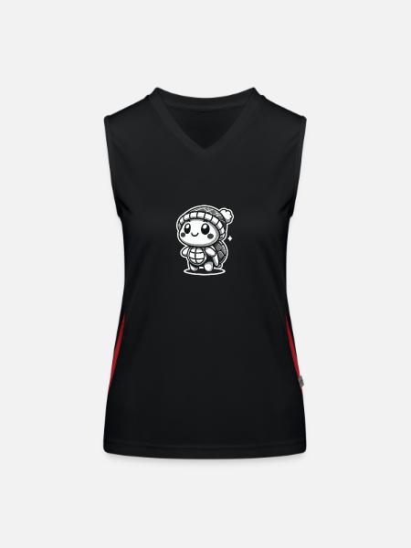 Curious Turtle - Hat Explorer - Funktionelles Kontrast-Tank Top für Frauen - Schwarz/Rot - Vorne
