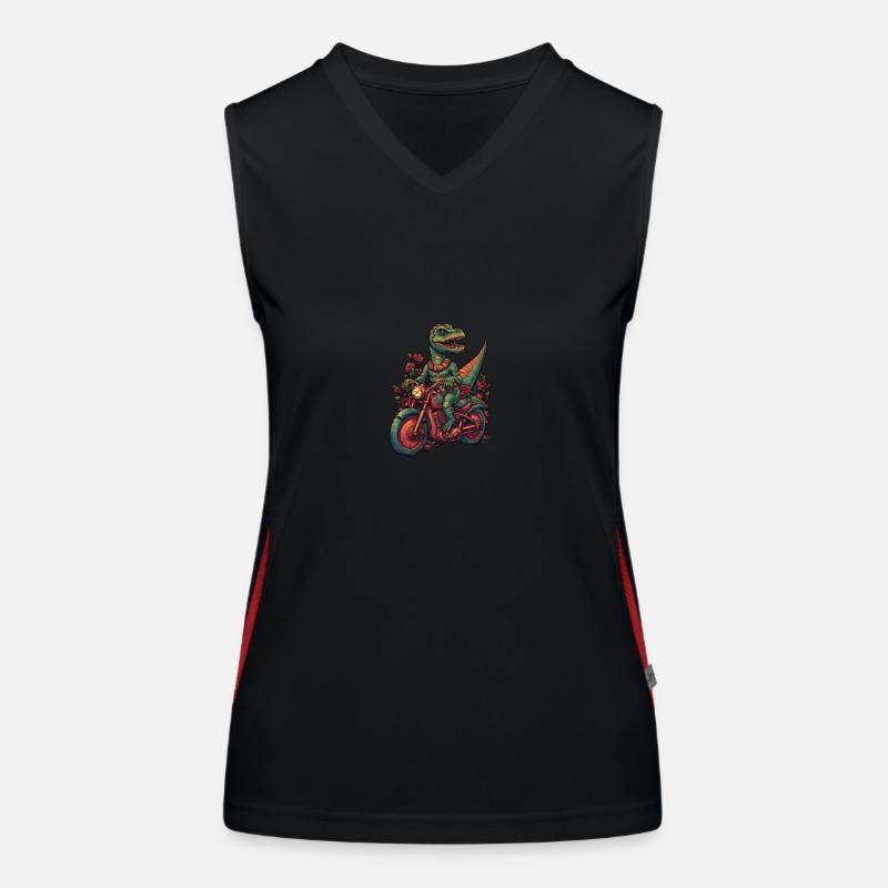 Cool dinosaur on motorcycle Women's Functional Contrast Tank Top