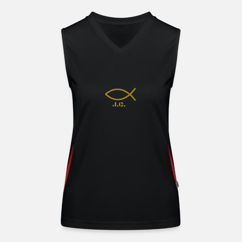Fish Christianity gold with caption Women's Functional Contrast Tank Top
