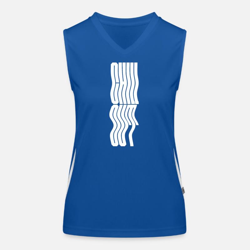 Chill Out wavy typography logo design Women's Functional Contrast Tank Top