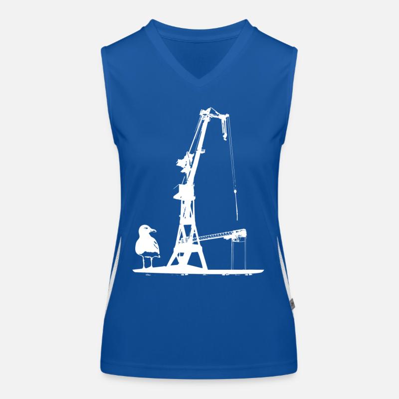 Hafenkran Werft Schiffsbau Dock Hamburg Möwe Funktionelles Kontrast-Tank Top für Frauen