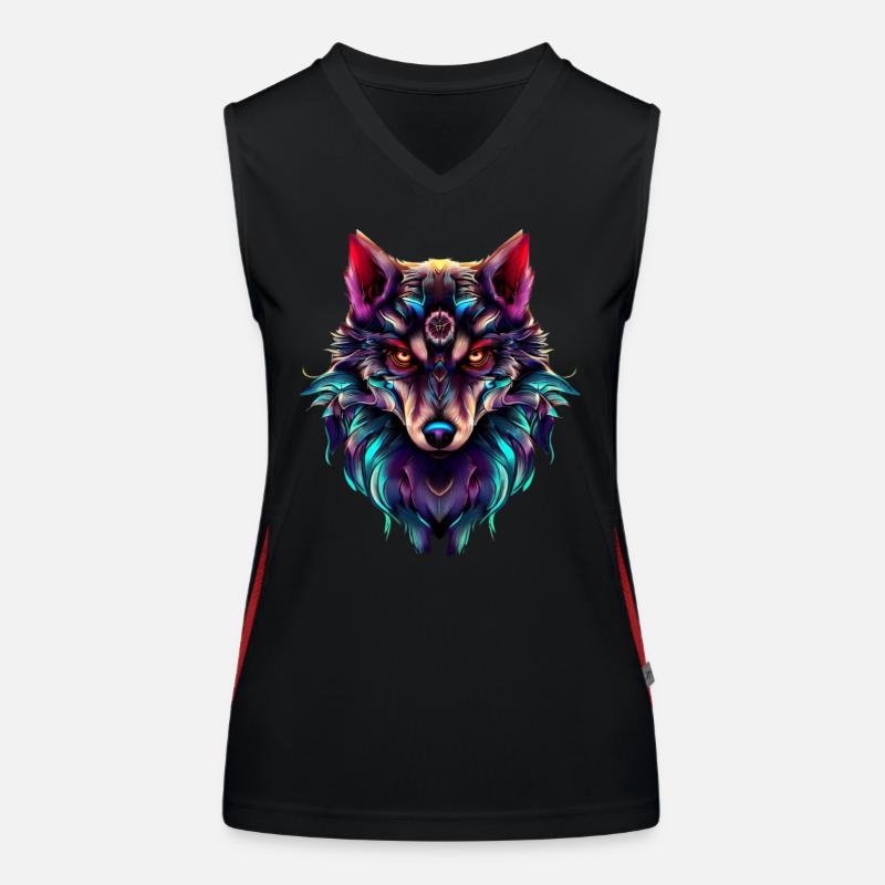 Wolfskopf Synthwave Wolf Funktionelles Kontrast-Tank Top für Frauen