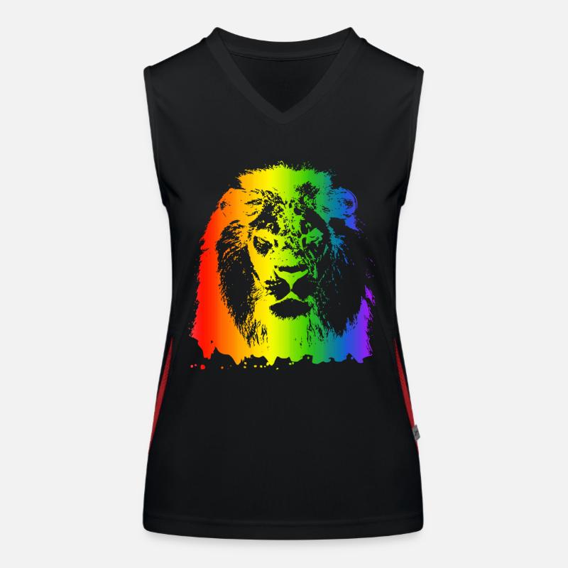 Löwe Regenbogen Tier Gesicht bunt katzenartig Funktionelles Kontrast-Tank Top für Frauen