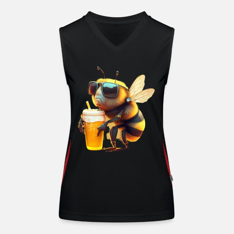 Coole Biene mit Bier und Sonnenbrille Funktionelles Kontrast-Tank Top für Frauen
