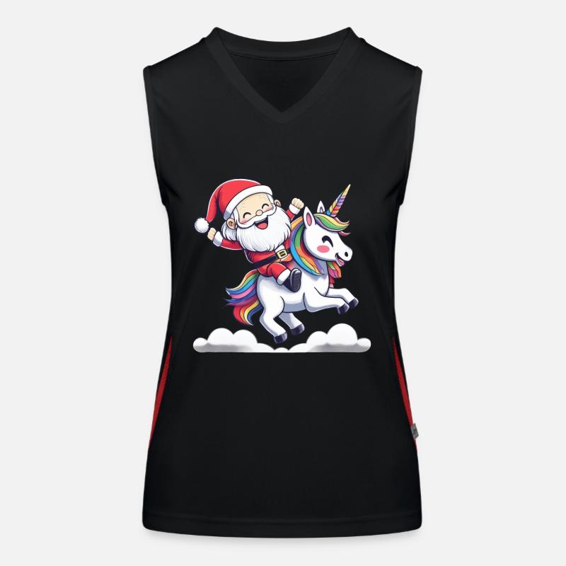 Weihnachtsmann reitet auf Einhorn Funktionelles Kontrast-Tank Top für Frauen