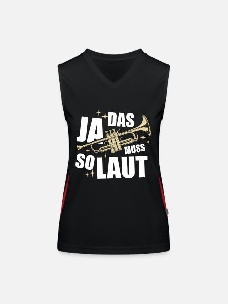 Ja, das muss so laut - Trompete - Spruch - Funktionelles Kontrast-Tank Top für Frauen - Schwarz/Rot - Vorne