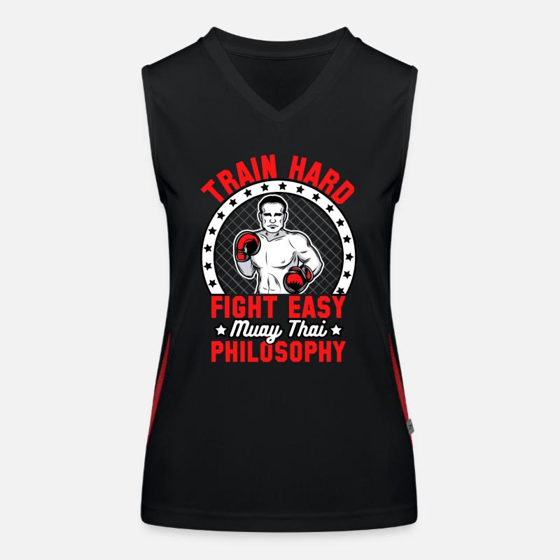 Train hard fight easy muay thai philosophy Women's Functional Contrast Tank Top