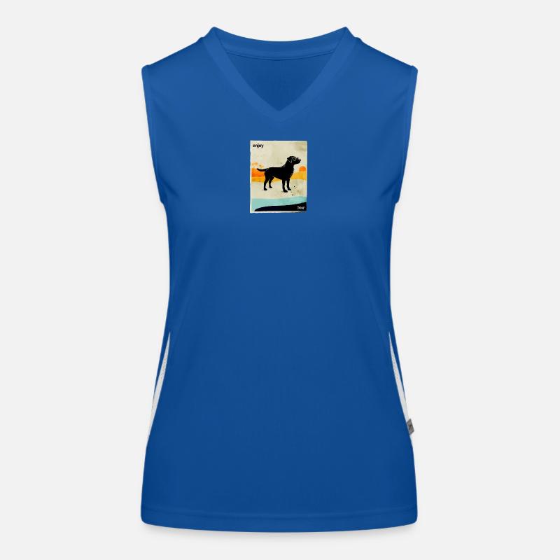 Sonnenuntergangs-labrador mit Brille Funktionelles Kontrast-Tank Top für Frauen