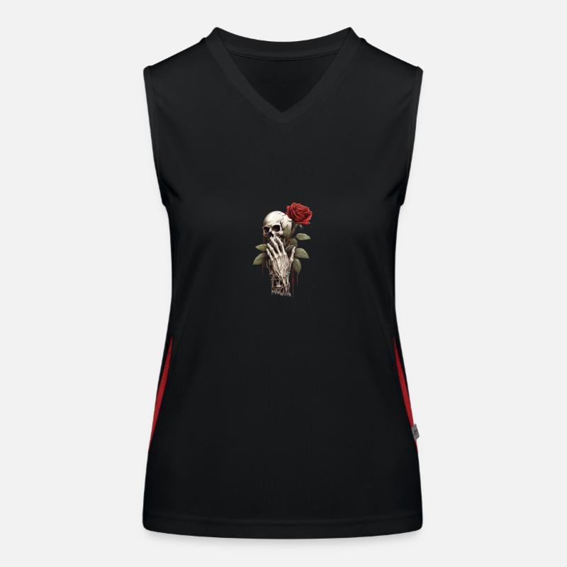 Tête de main de rose squelette Débardeur respirant contrasté Femme