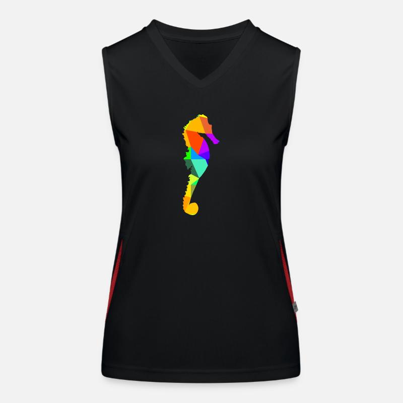 Seepferdchen Meerestier Regenbogen Tiere Polygon Funktionelles Kontrast-Tank Top für Frauen
