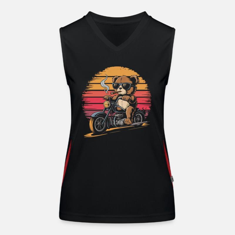 Teddy bear with sunglasses rides motorcycle vintage Women's Functional Contrast Tank Top