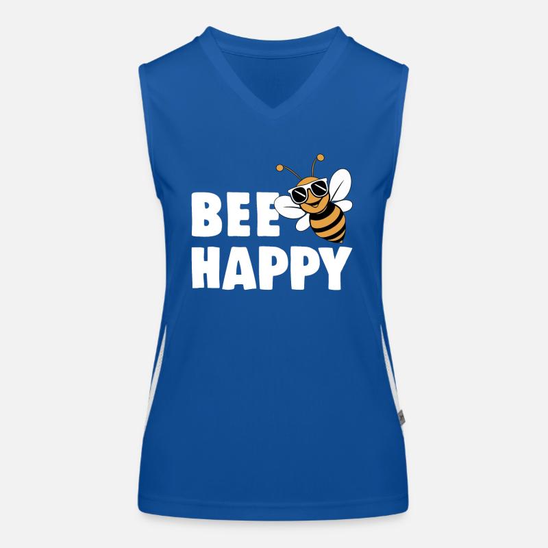 Funny bee with saying Bee Happy Women's Functional Contrast Tank Top