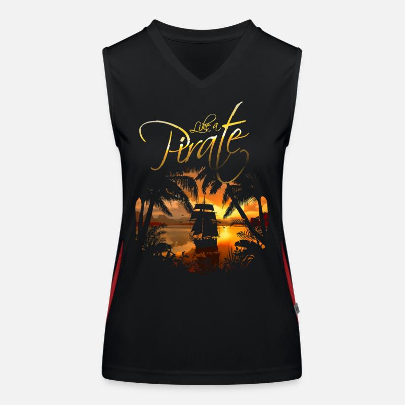 Like a Pirate Pirate Ship Sunset Palm Trees Women's Functional Contrast Tank Top