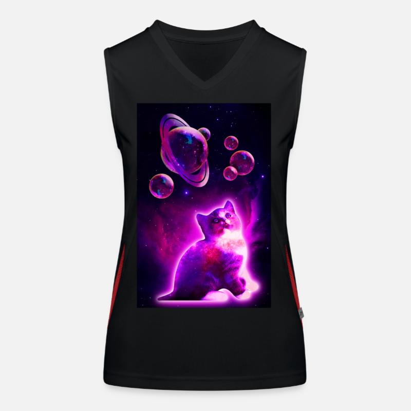 Space Bubble Kitty Funktionelles Kontrast-Tank Top für Frauen