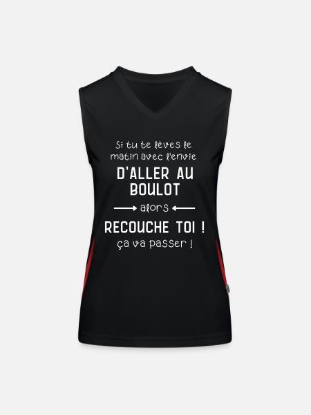 Phrase drôle humour fun aller au boulot ou dormir - Débardeur respirant contrasté Femme - noir/rouge - Devant