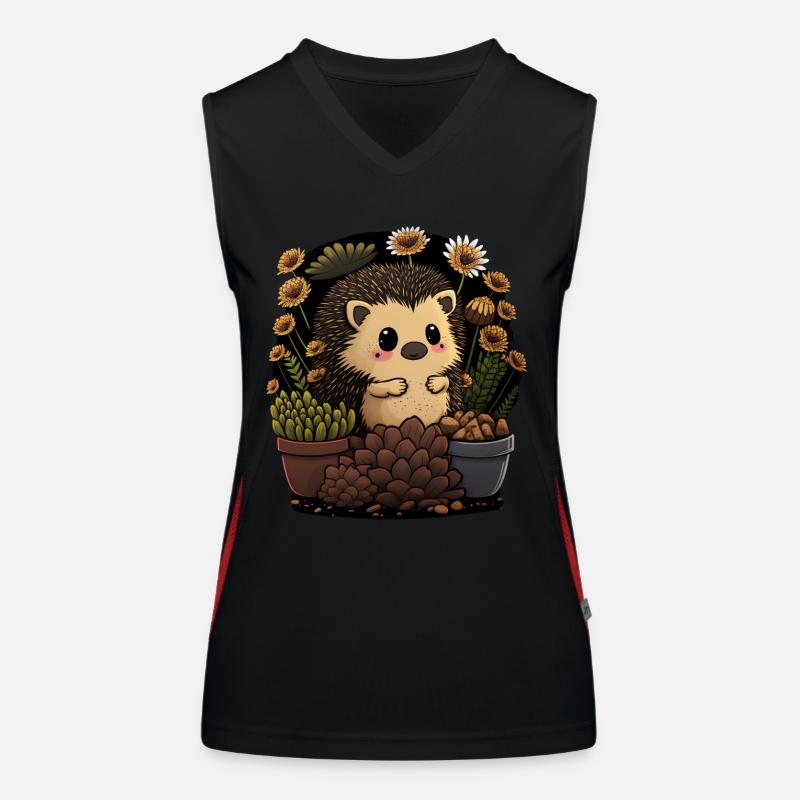 Petit hérisson, pot de fleur, cactus, fleurs, jardin Débardeur respirant contrasté Femme