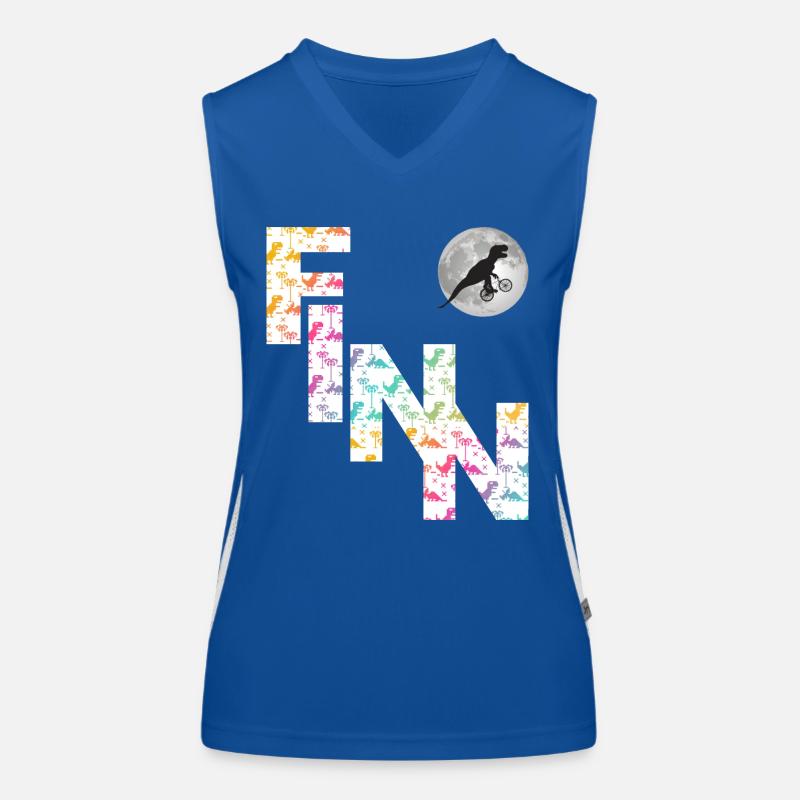 FINN - Beautiful boy name with dinosaur Women's Functional Contrast Tank Top