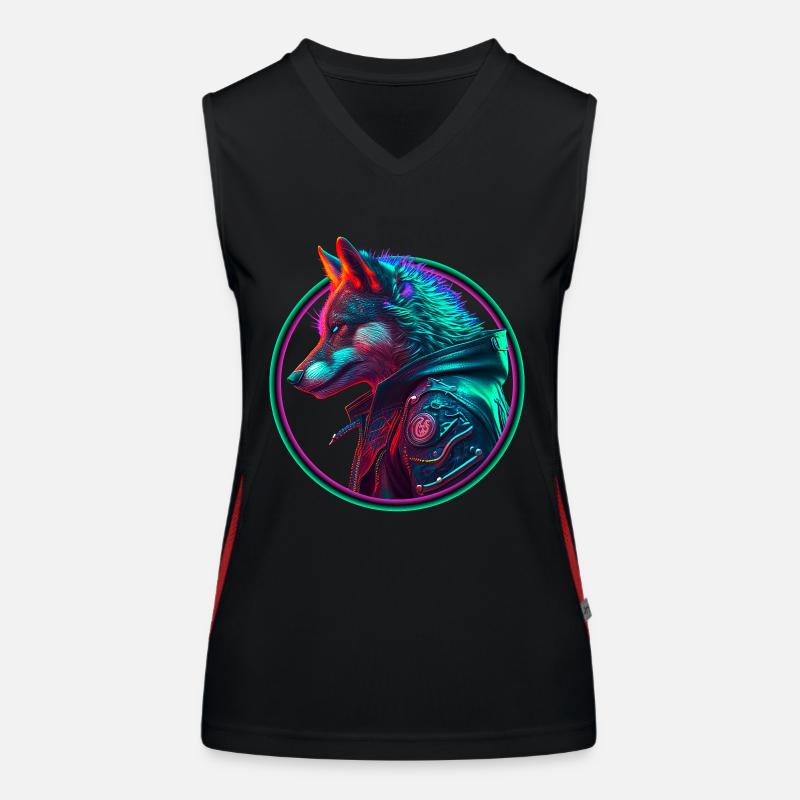 Neon Punk Wolf in leather jacket Women's Functional Contrast Tank Top