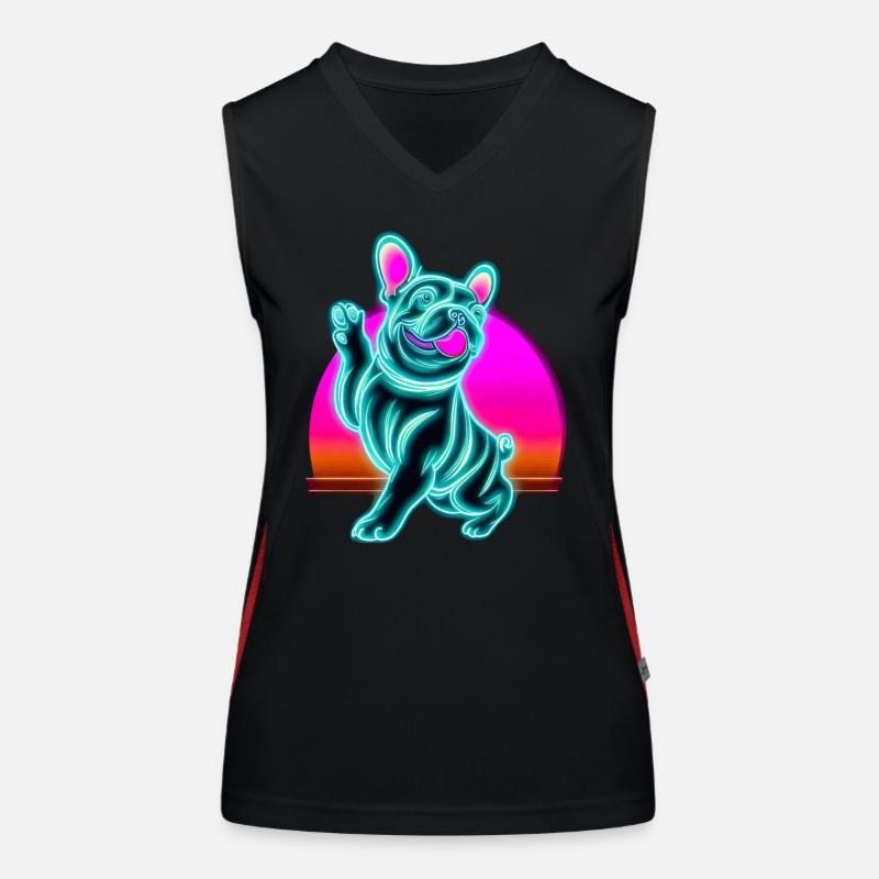 Frenchi Bulldogge Synthwave Sunset Funktionelles Kontrast-Tank Top für Frauen