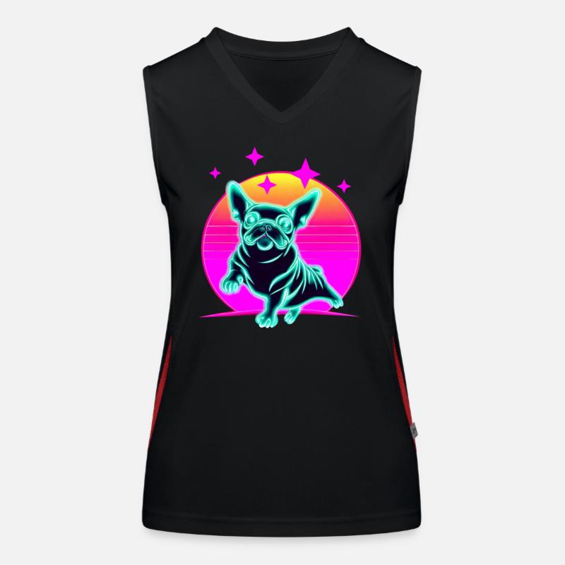 Französiche Bulldogge Synthwave Frenchie Funktionelles Kontrast-Tank Top für Frauen