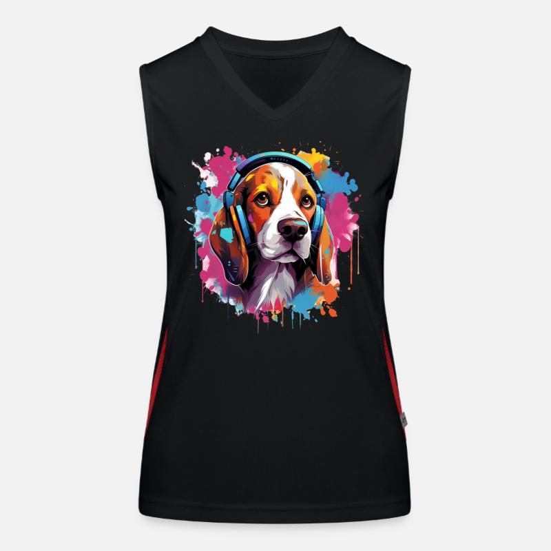 Beagle coloré avec des éclaboussures de peinture pour casque Débardeur respirant contrasté Femme