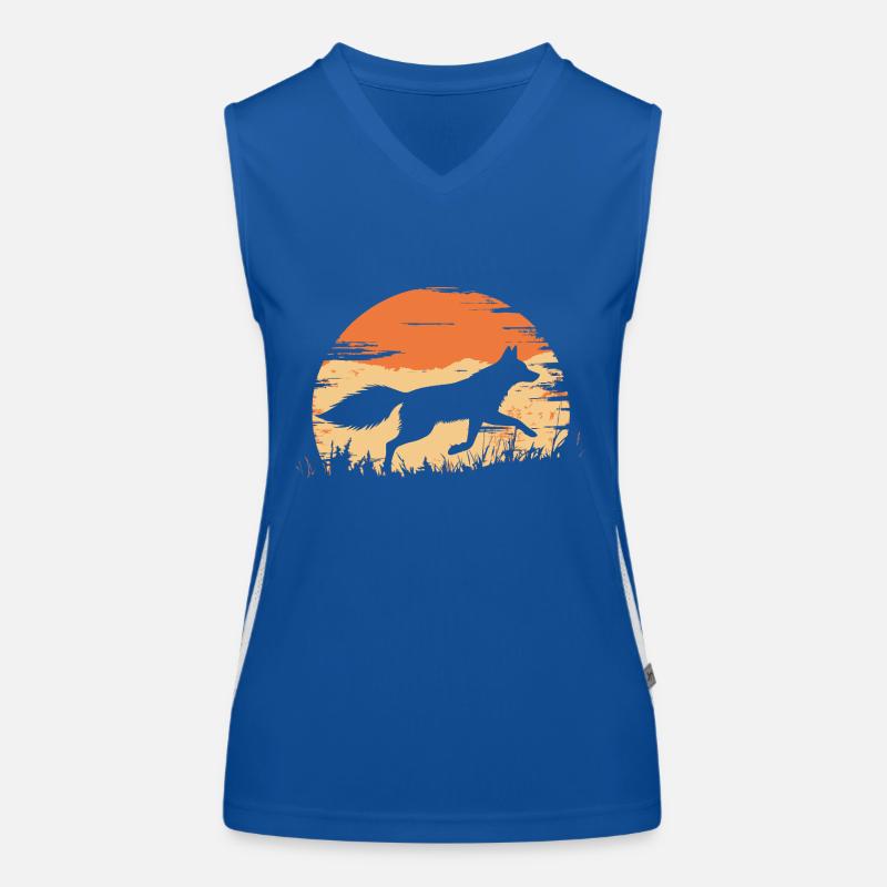 Fuchs Silhouette rennt vor einer Sonne Funktionelles Kontrast-Tank Top für Frauen