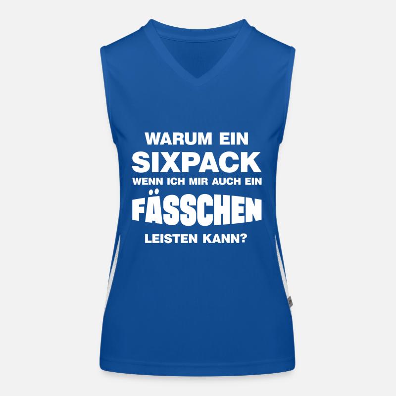 Warum ein Sixpack lustige Bierbauch Sprüche Funktionelles Kontrast-Tank Top für Frauen