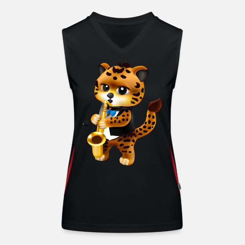 Leopard mit Saxophon Funktionelles Kontrast-Tank Top für Frauen
