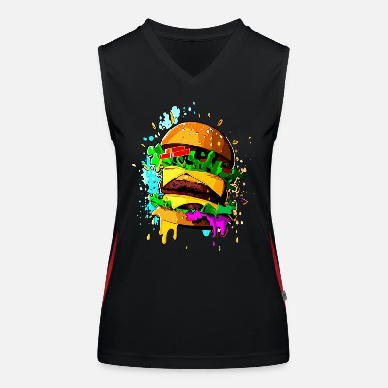 Graffiti Burger Farbenfroher Cheeseburger Funktionelles Kontrast-Tank Top für Frauen